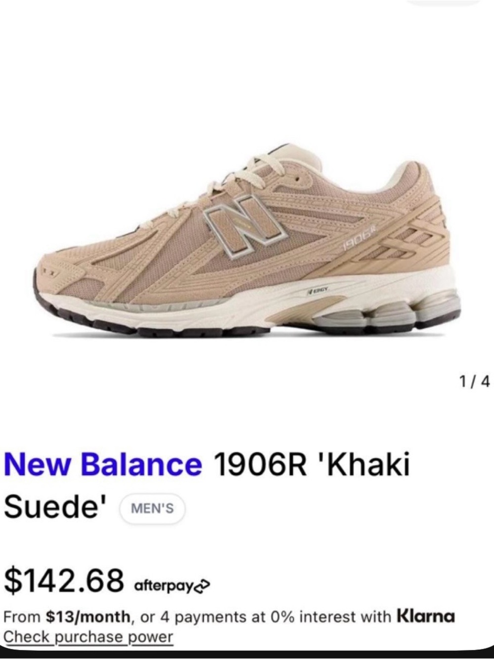 New Balance 1906R Men’s Sneakers in Khaki size 8
